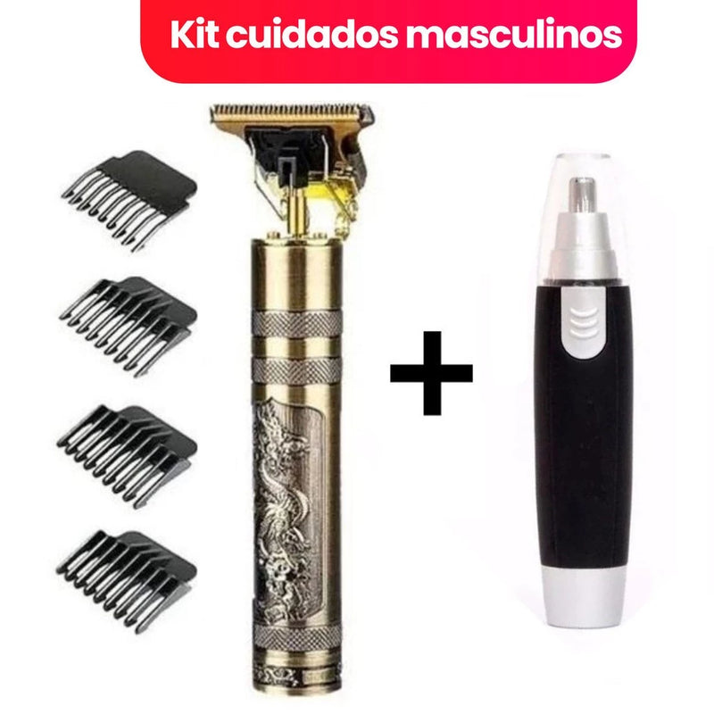 Kit Cuidados Masculinos - Barbeador e Aparador de Pelos com Máquina de Cortar Cabelo Dragão